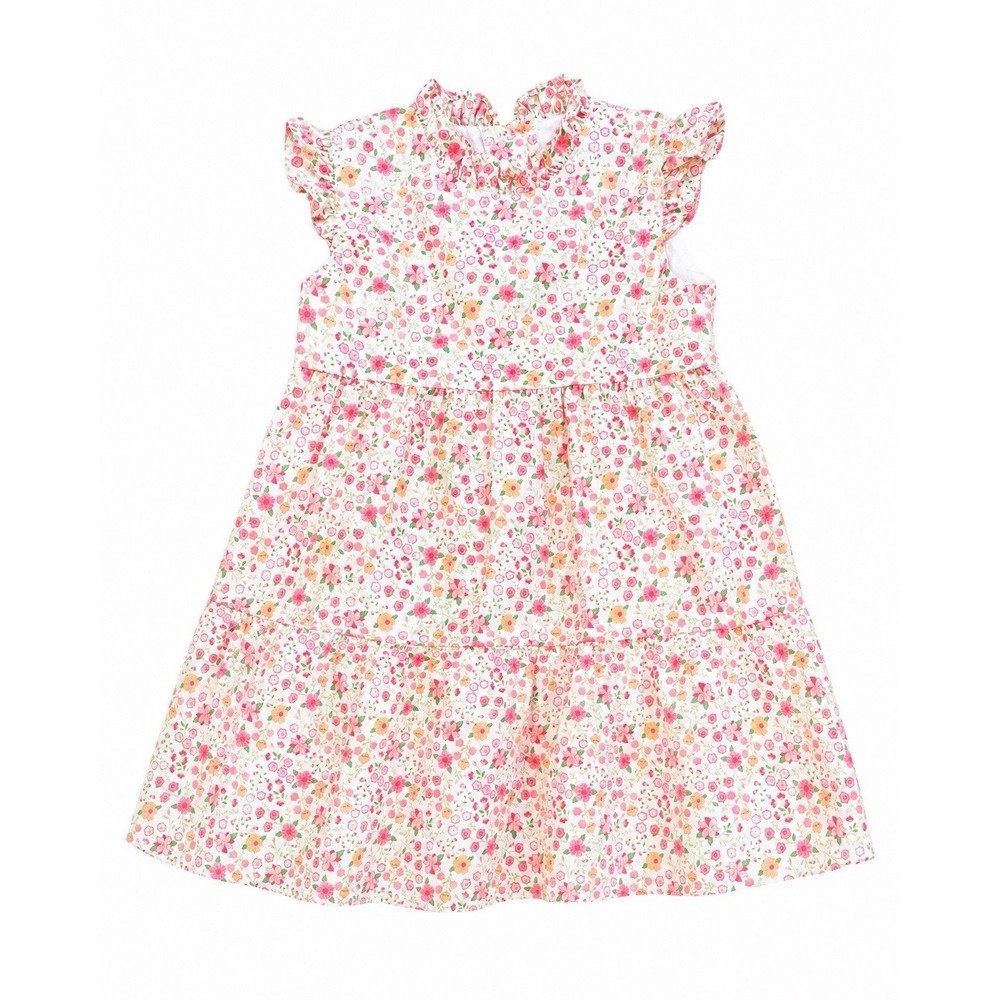 Little English Girls Dress Size 7 Pink Floral Tiered Cottagecore Ruffle